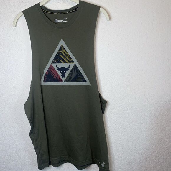 Under armour Other - Under Armour Project Rock MANA Muscle Tank Top Men Large Green Cutoff Heat Loose